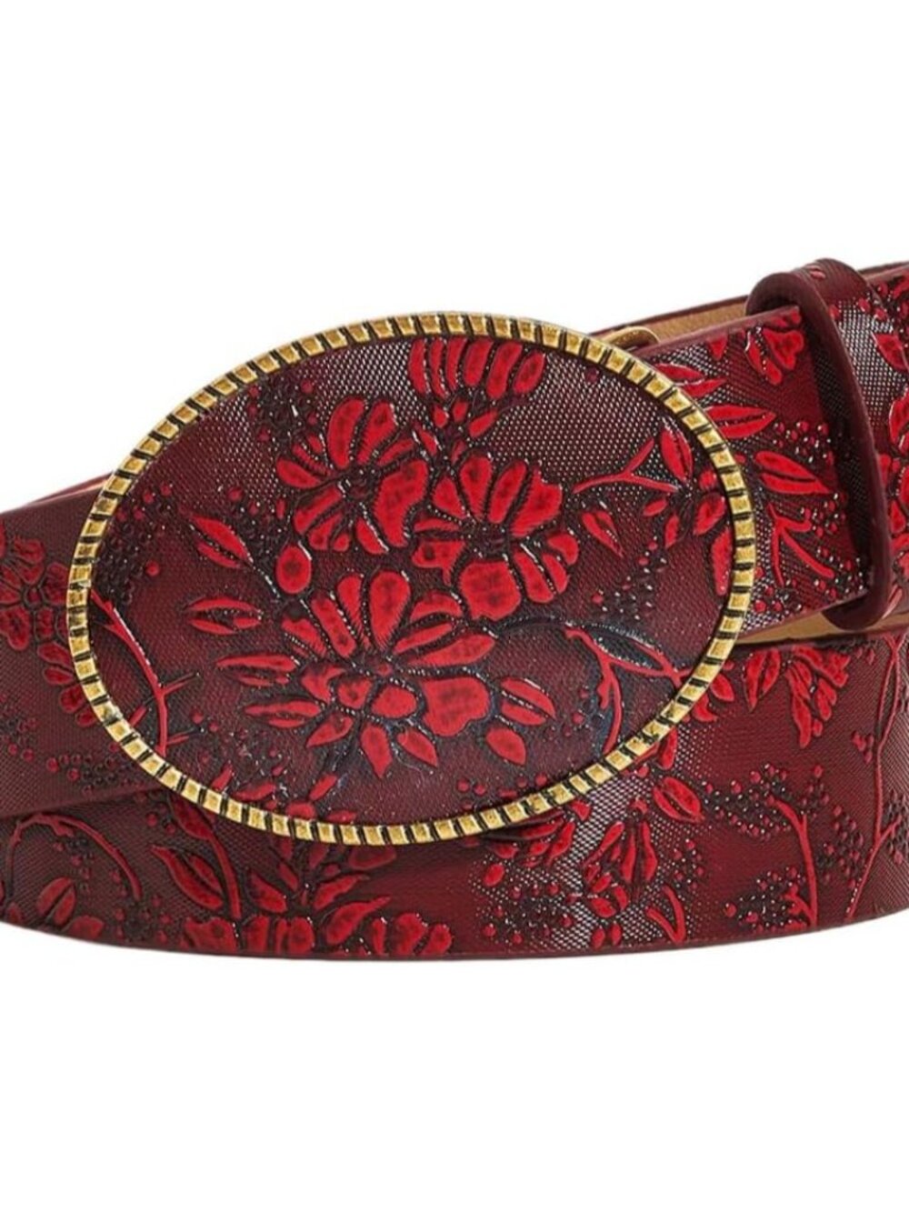 Women's Floral Western Belts Oval Buckle Vintage Leather Belts